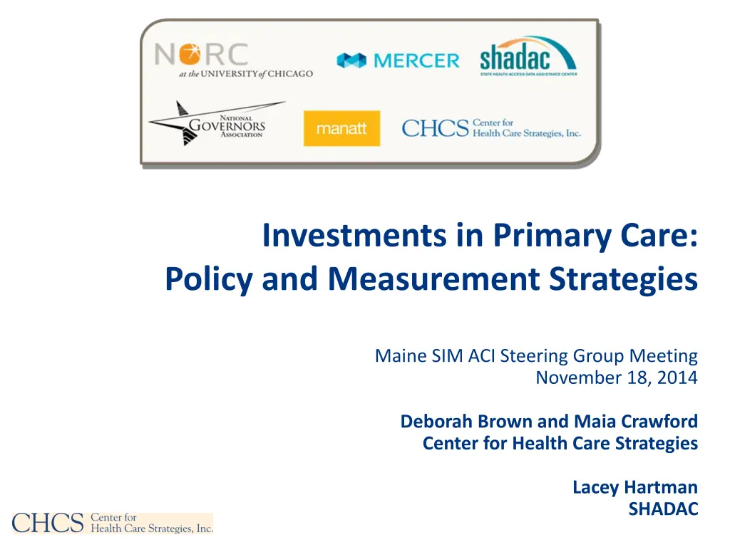 investments in primary care policy n.w