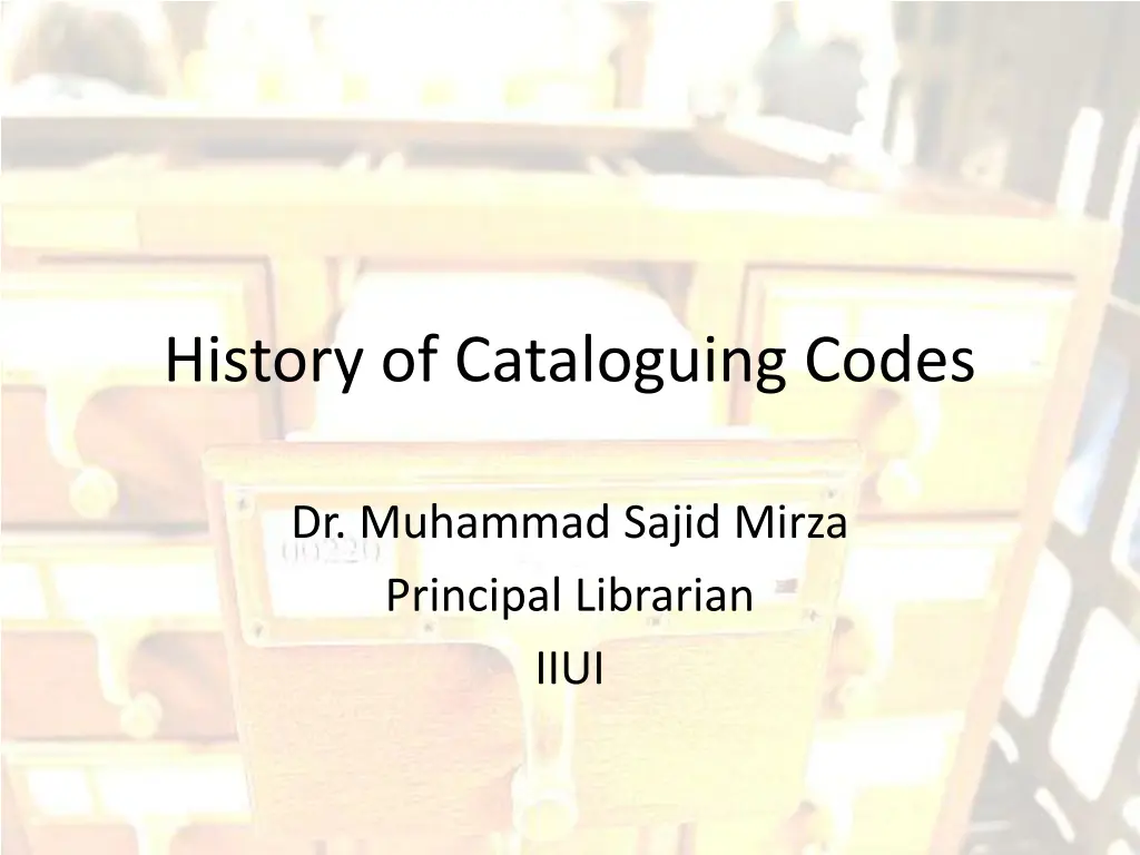 history of cataloguing codes n.w