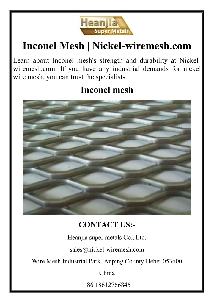 inconel mesh nickel wiremesh com n.w