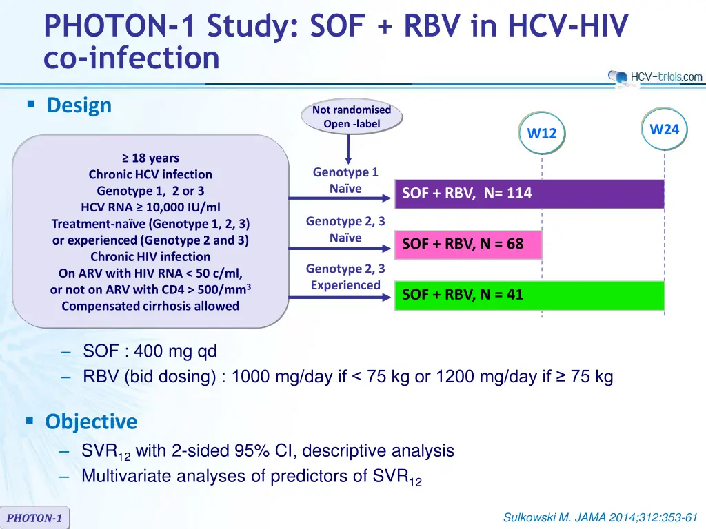 photon 1 study sof rbv in hcv hiv co infection n.w