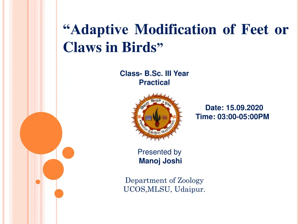 adaptive modification of feet or claws in birds n.w