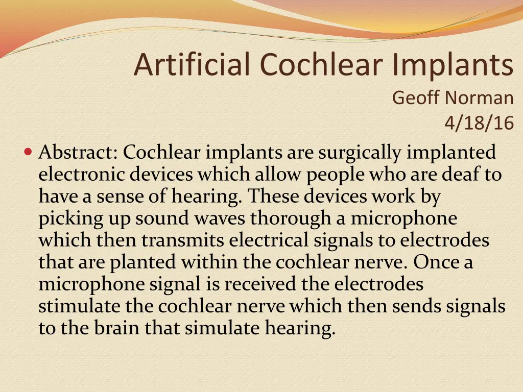 artificial cochlear implants n.w