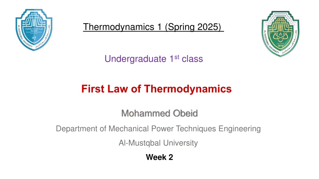 thermodynamics 1 spring 2025 n.w