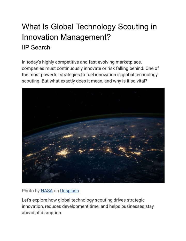 what is global technology scouting in innovation n.w