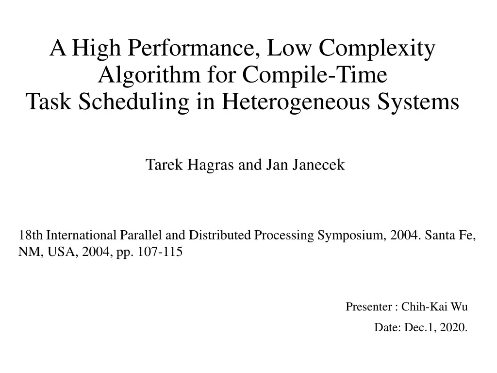 a high performance low complexity algorithm n.w