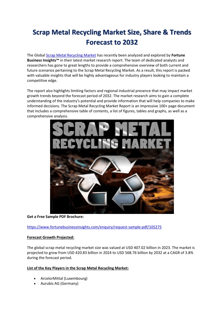 scrap metal recycling market size share trends n.w