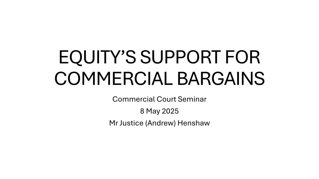 equity s support for commercial bargains n.w