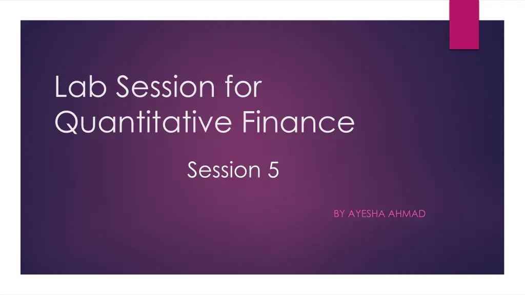 lab session for quantitative finance n.w