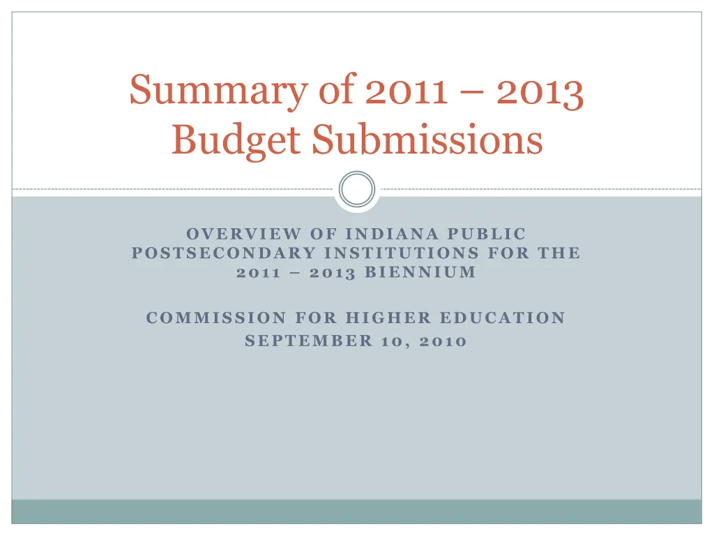 summary of 2011 2013 budget submissions n.w