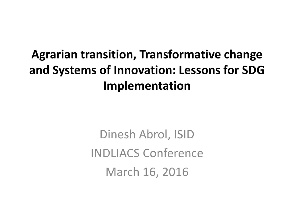 agrarian transition transformative change n.w