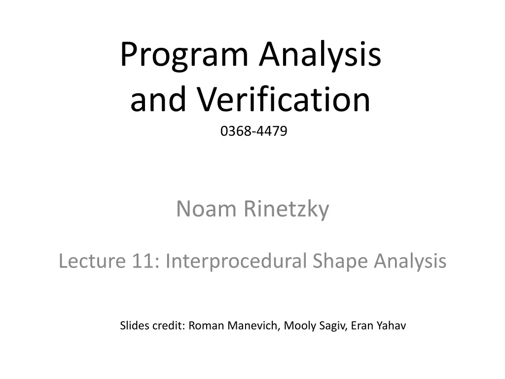 program analysis and verification 0368 4479 n.w