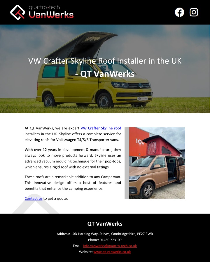 vw crafter skyline roof installer n.w