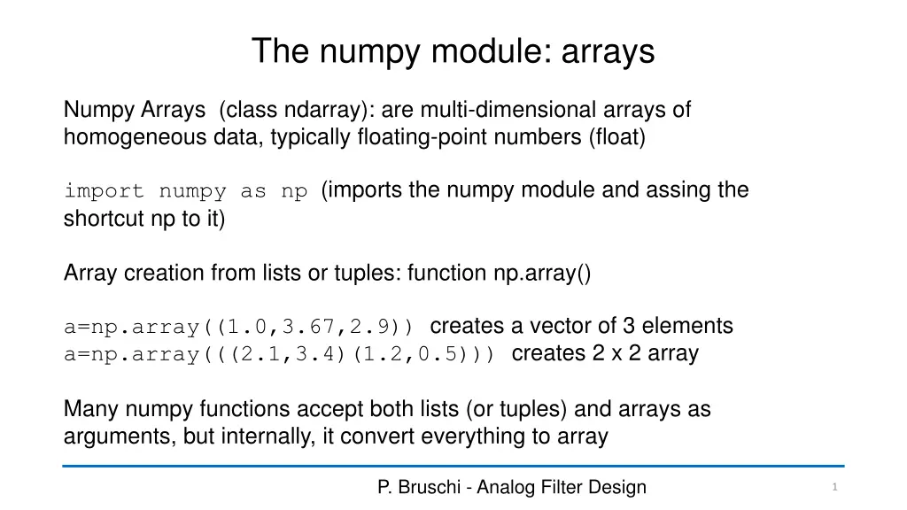 the numpy module arrays n.w