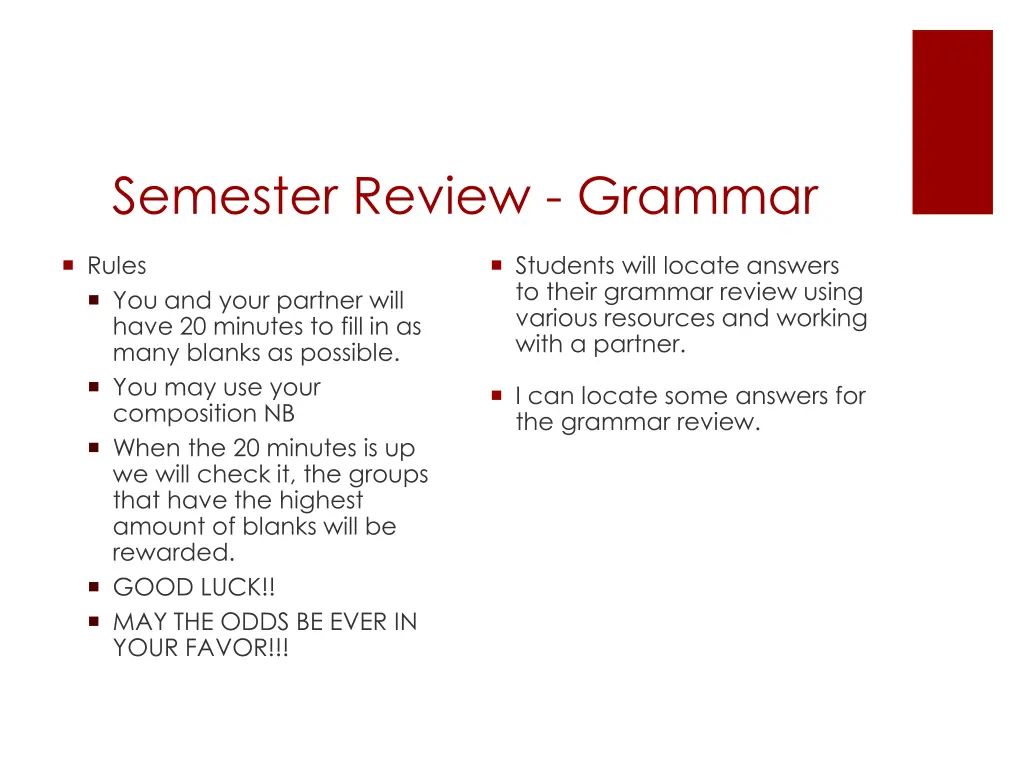 semester review grammar n.w