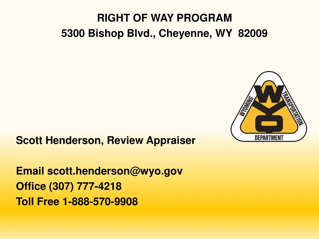 right of way program 5300 bishop blvd cheyenne n.w