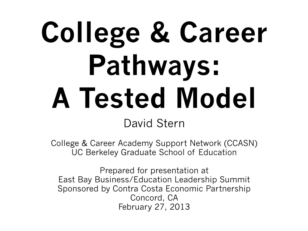 college career pathways a tested model david stern n.w
