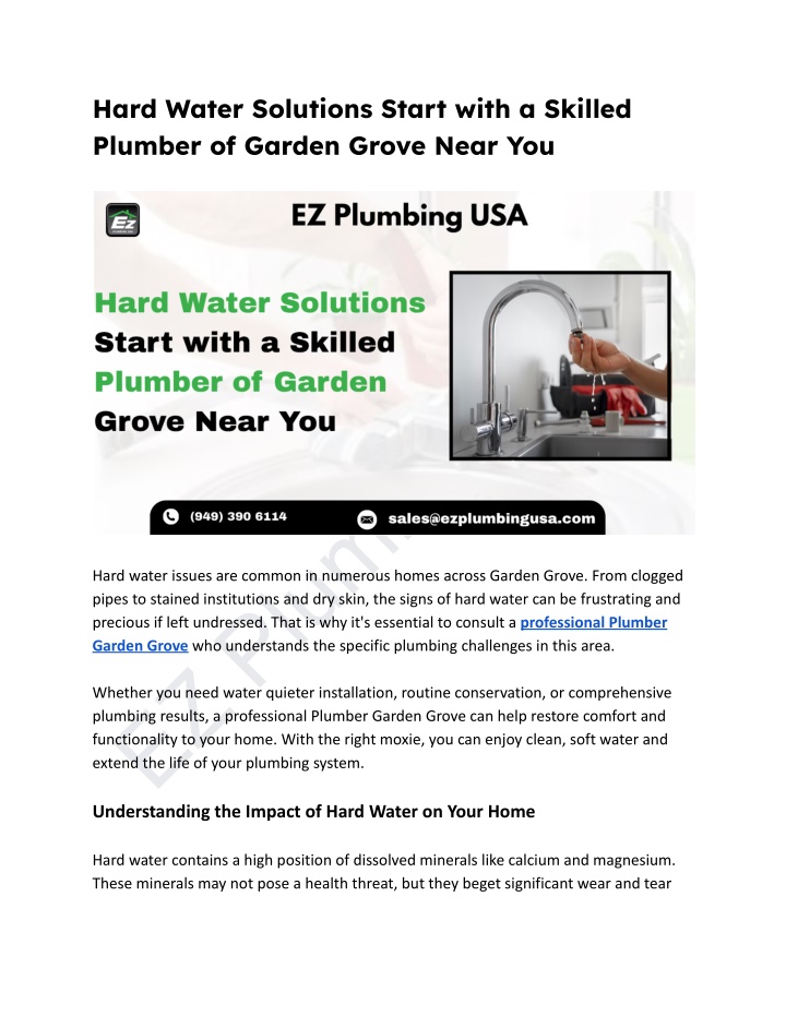 hard water solutions start with a skilled plumber n.w