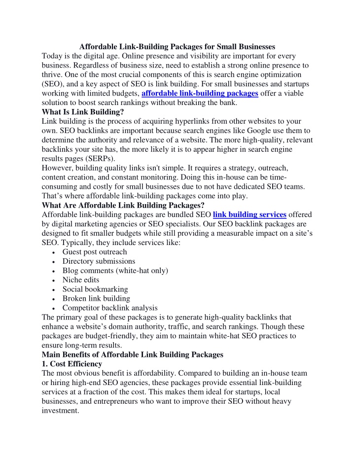 affordable link building packages for small n.w
