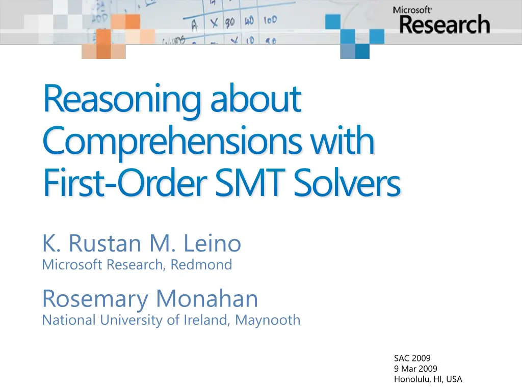 reasoning about comprehensions with first order n.w