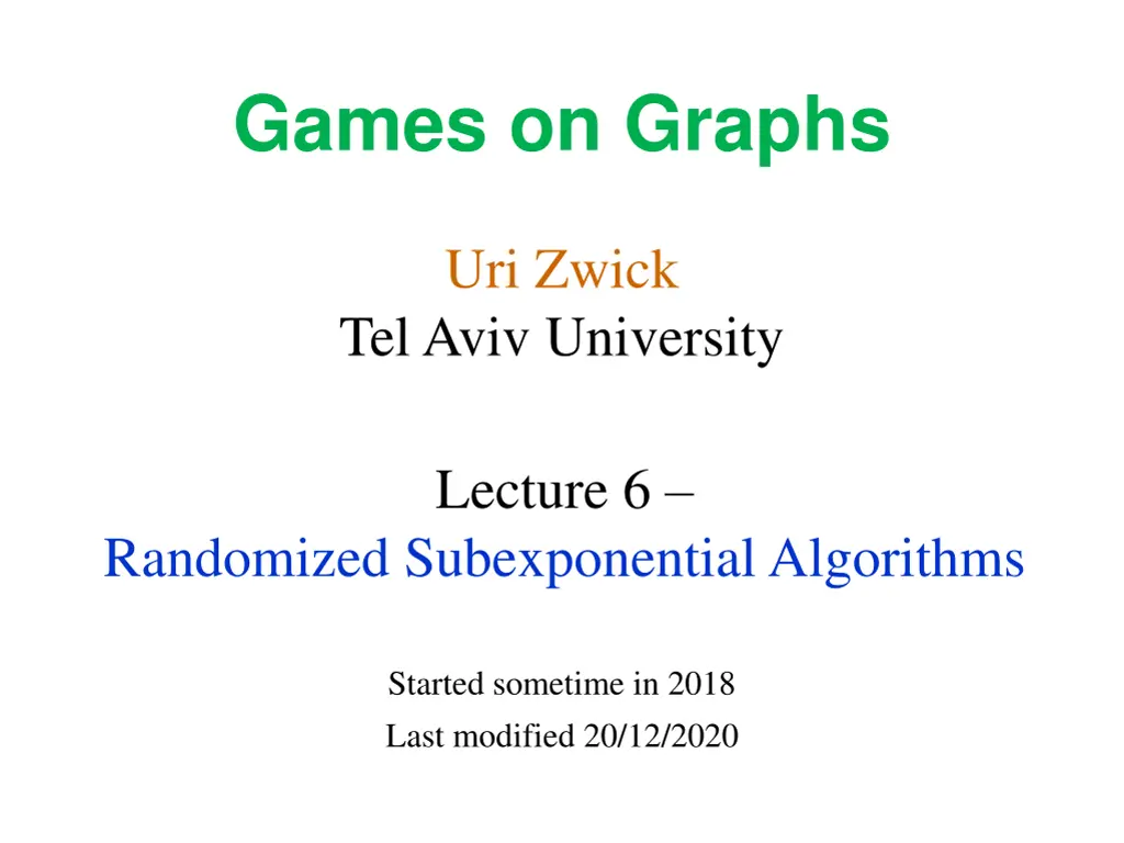 games on graphs n.w