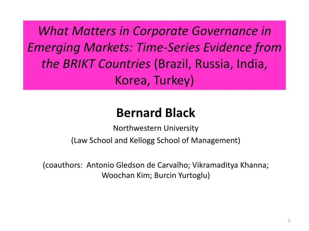 what matters in corporate governance in emerging n.w