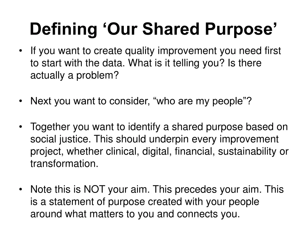 defining our shared purpose n.w