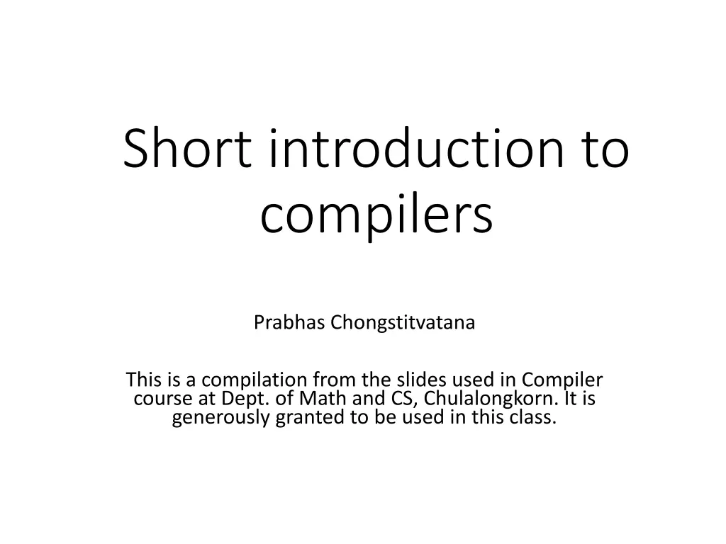 short introduction to compilers n.w