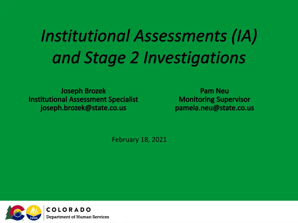 institutional assessments ia and stage n.w
