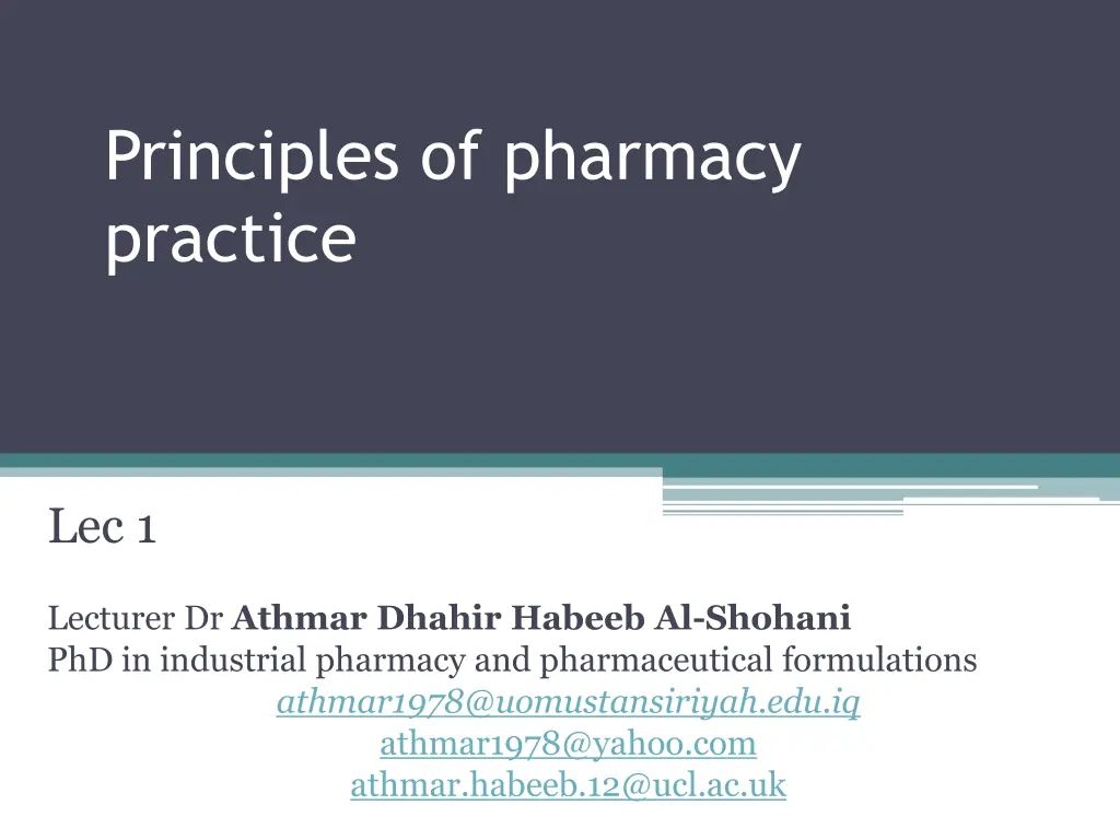 principles of pharmacy practice n.w