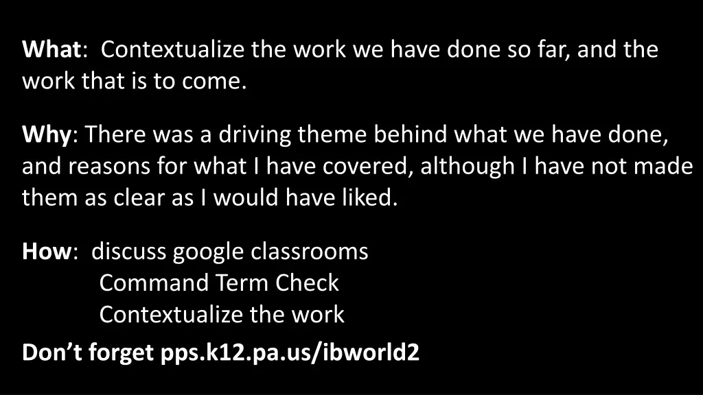 what contextualize the work we have done n.w