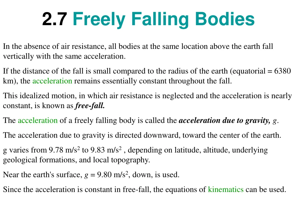2 7 freely falling bodies n.w