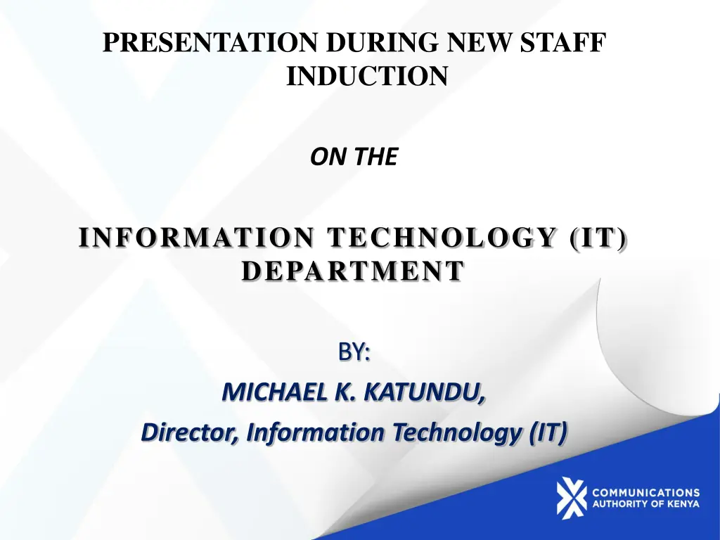 presentation during new staff induction n.w