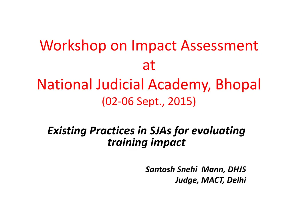 workshop on impact assessment at national n.w