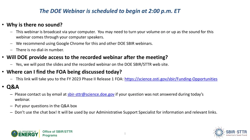 the doe webinar is scheduled to begin n.w