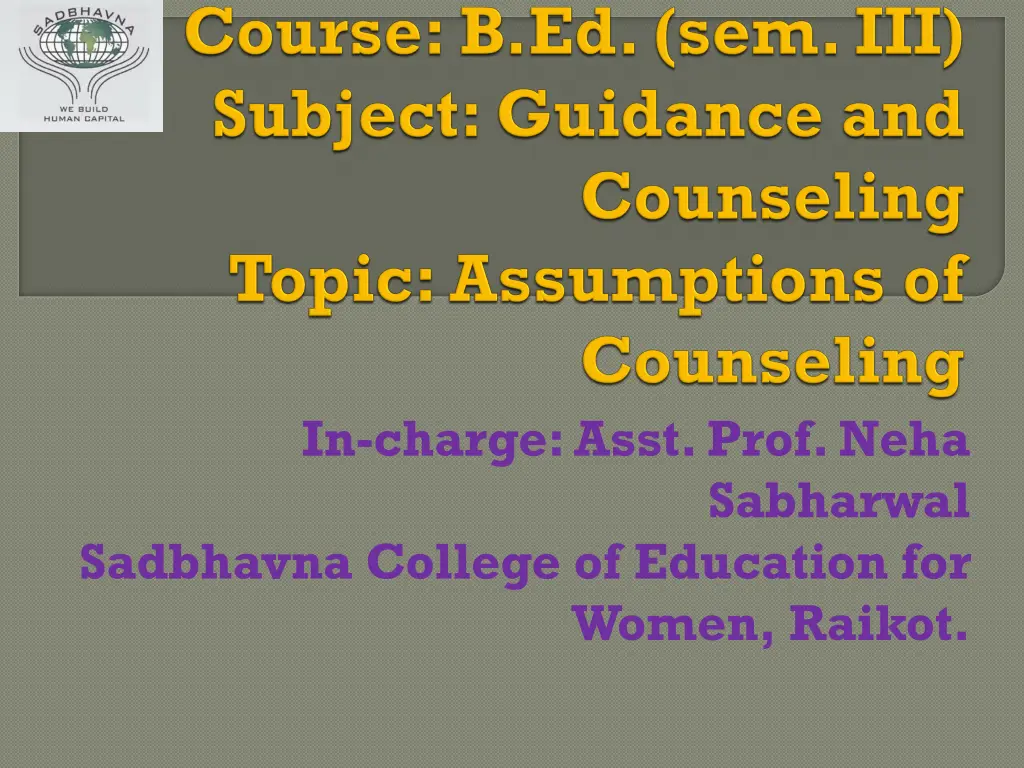 in charge asst prof neha n.w