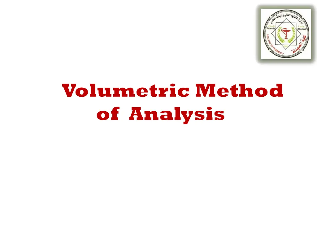 volumetric m volumetric method of analysis n.w