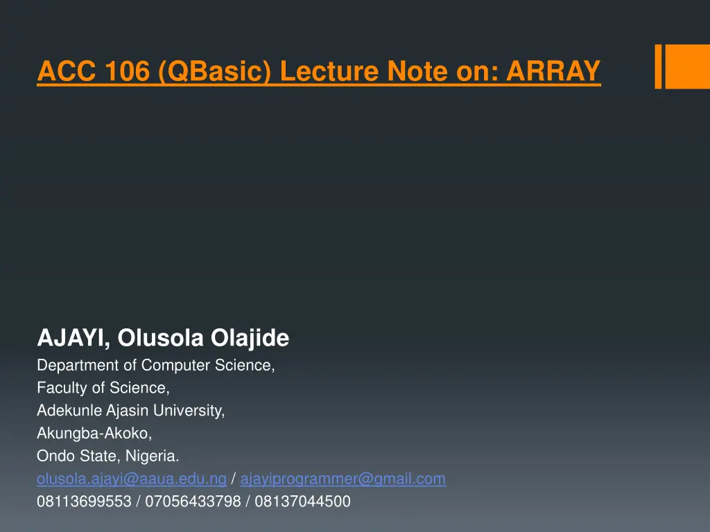 acc 106 qbasic lecture note on array n.w