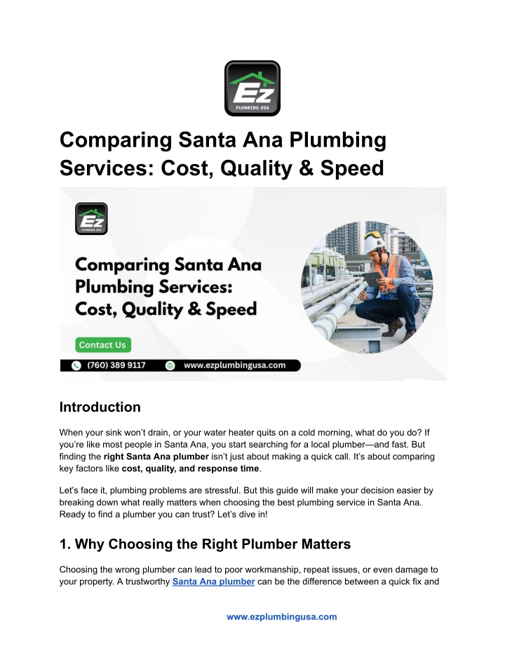 comparing santa ana plumbing services cost n.w