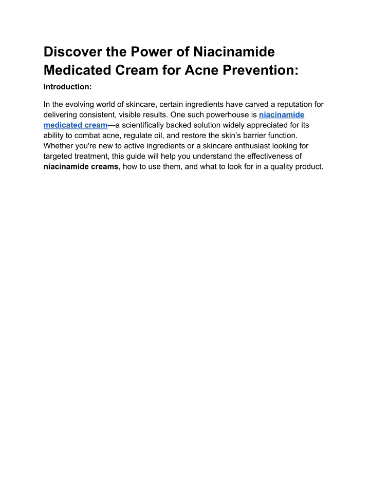 discover the power of niacinamide medicated cream n.w