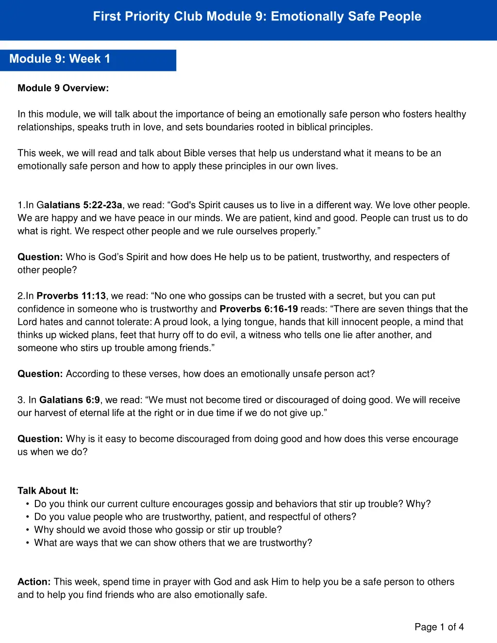 first priority club module 9 emotionally safe n.w