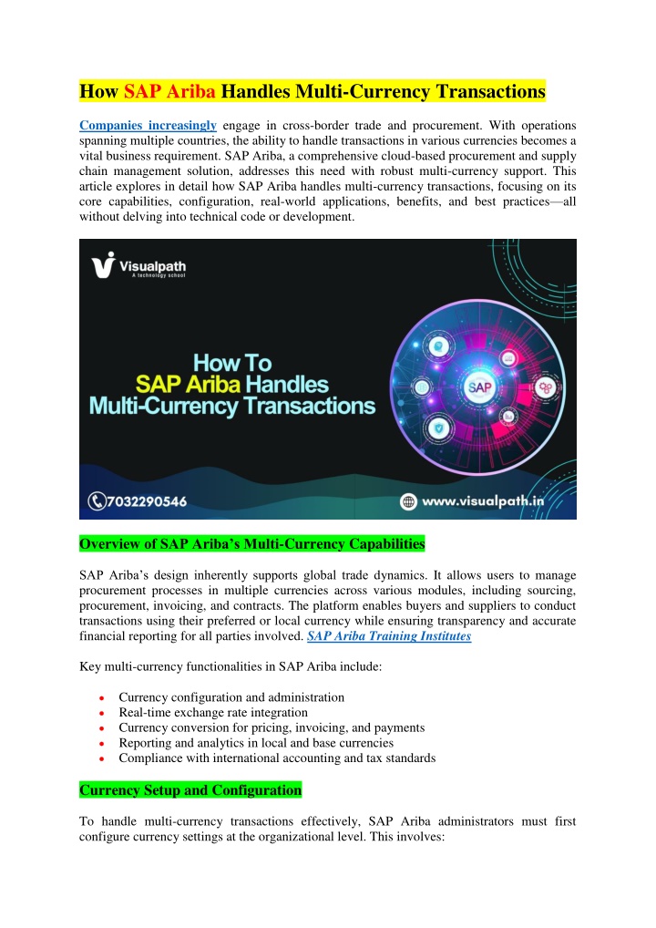how sap ariba handles multi currency transactions n.w
