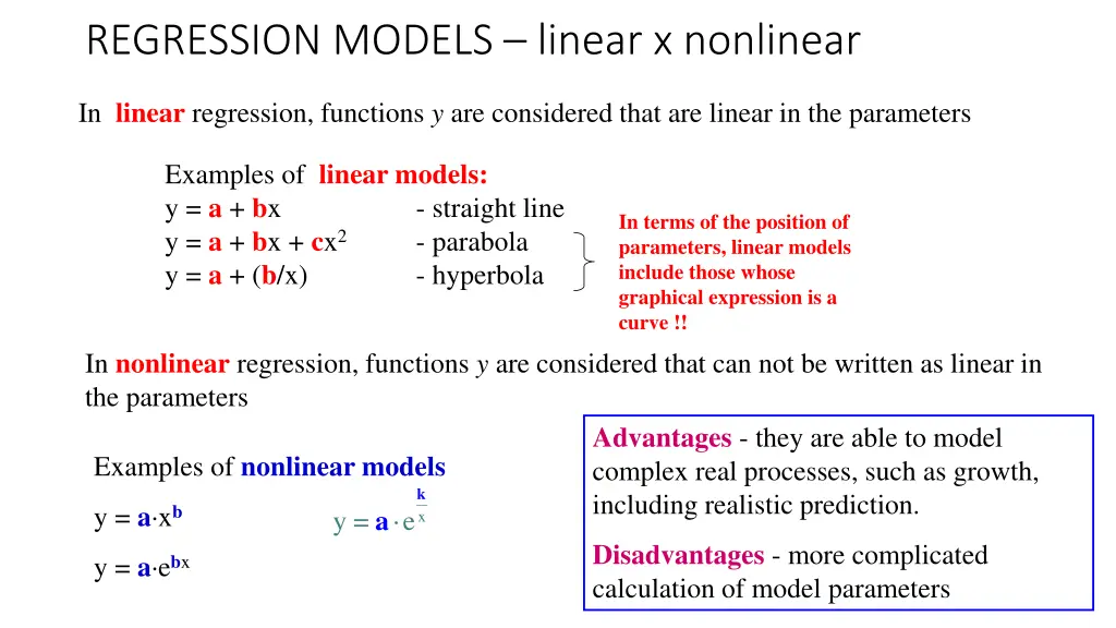 regression models linear x nonlinear n.w