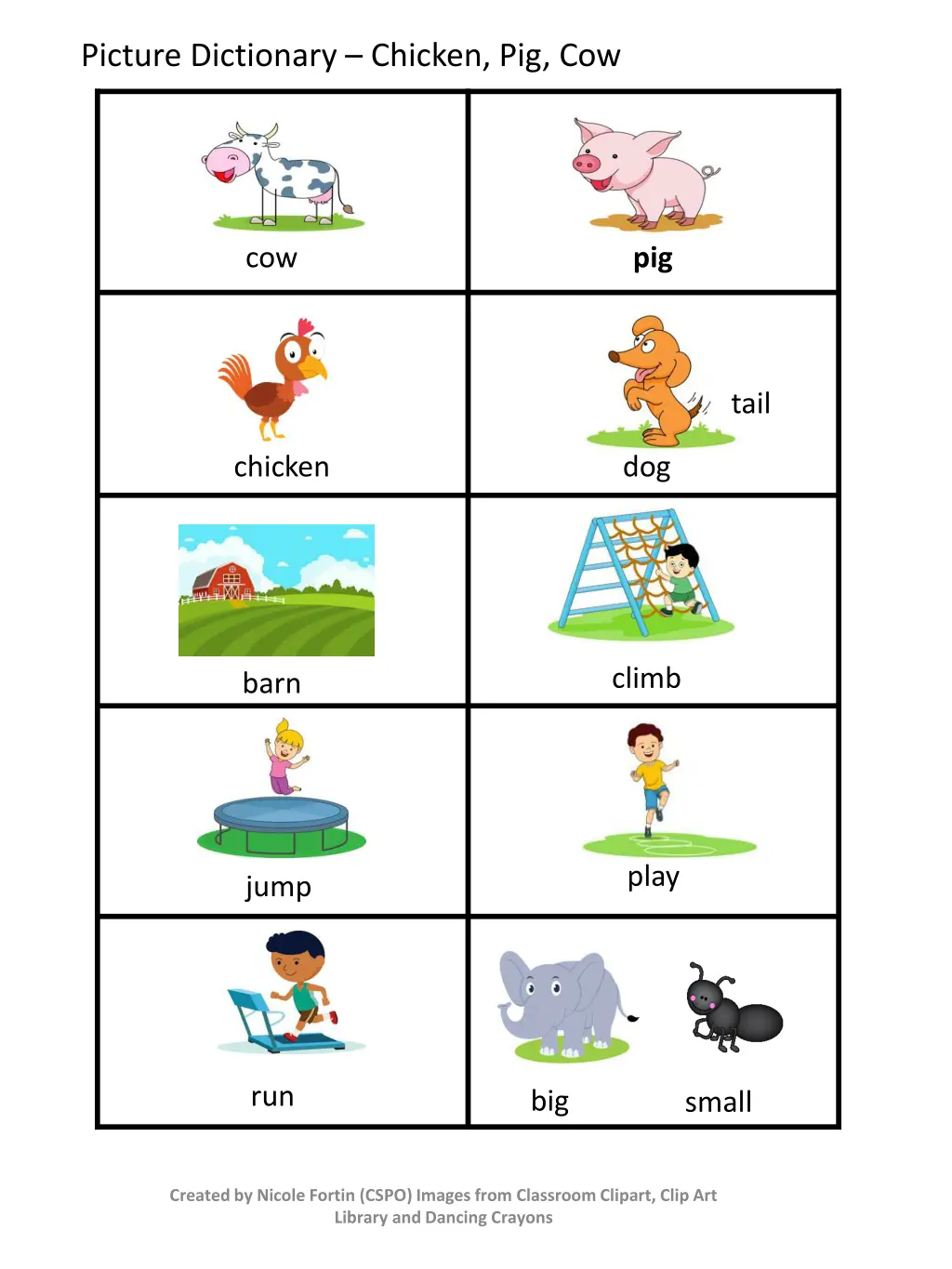 picture dictionary chicken pig cow n.w