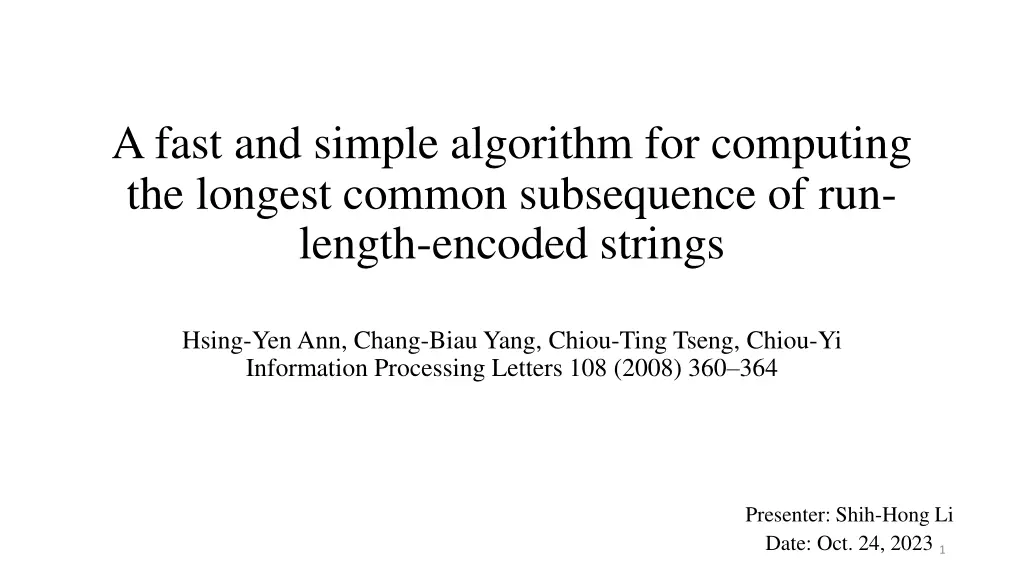 a fast and simple algorithm for computing n.w