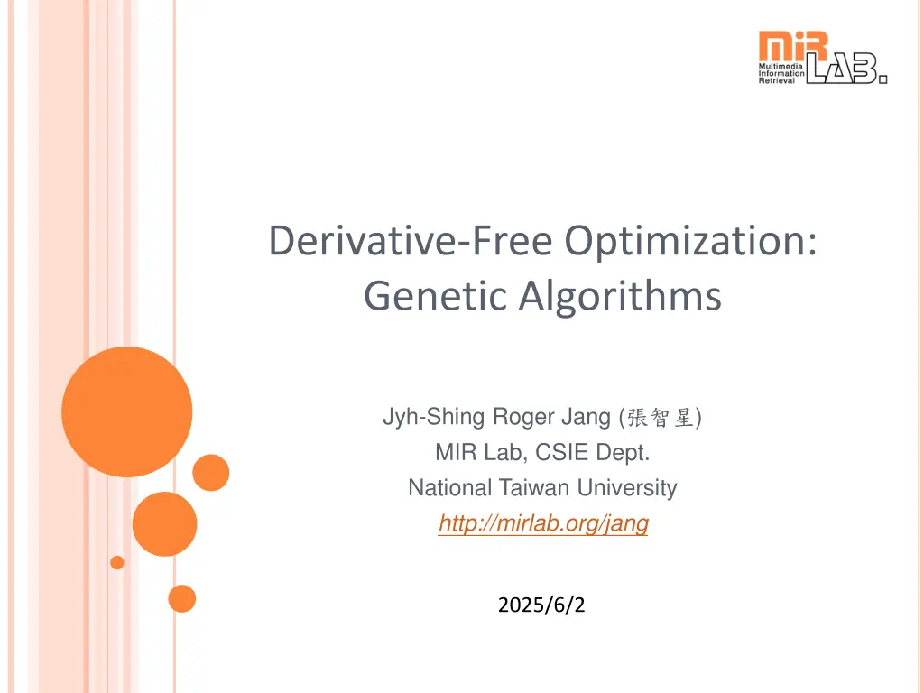 derivative free optimization genetic algorithms n.w