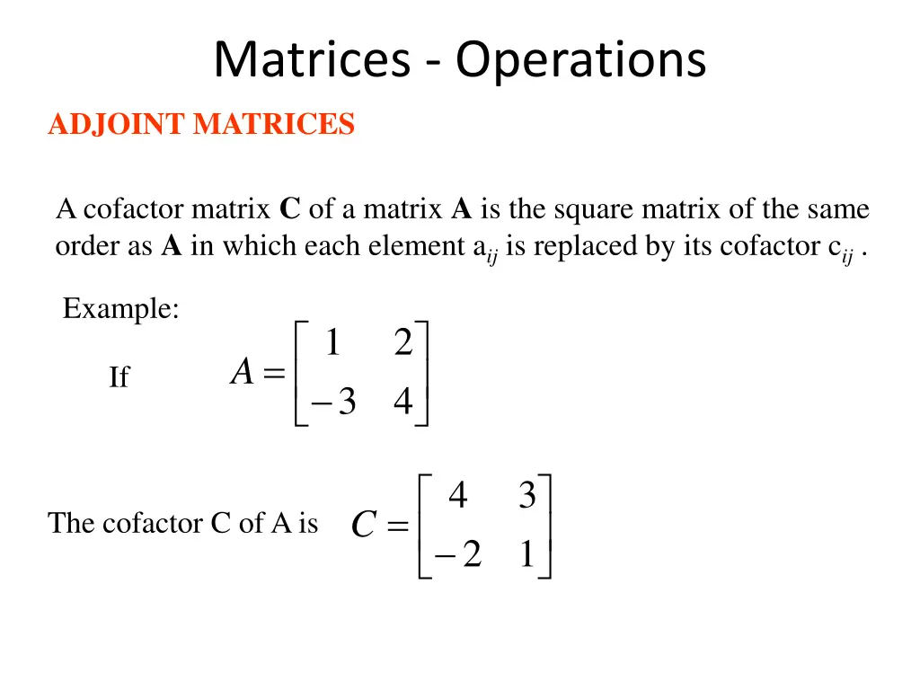 matrices operations adjoint matrices n.w