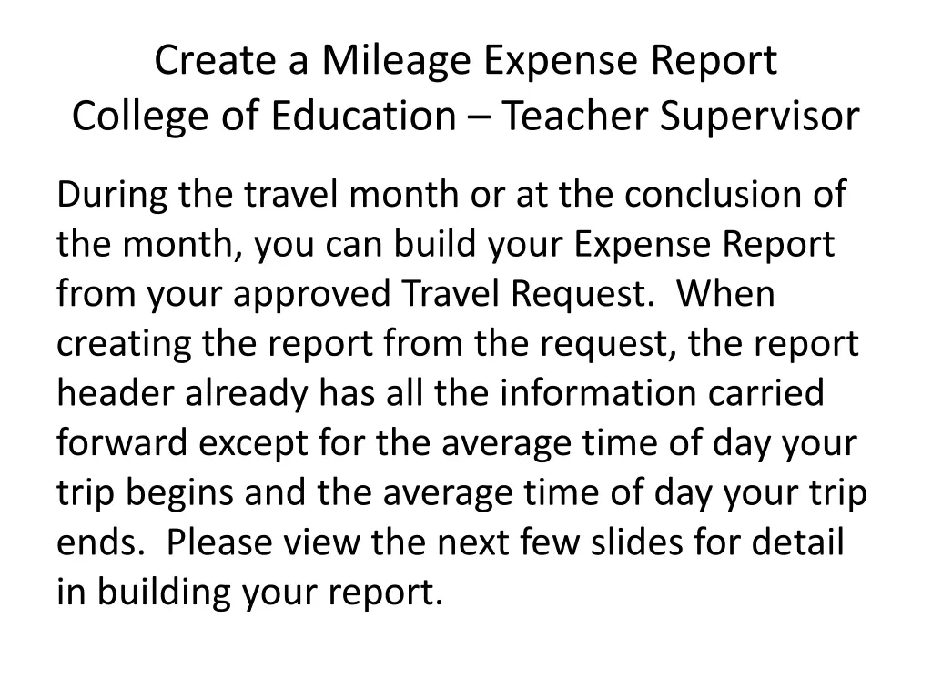 create a mileage expense report college n.w