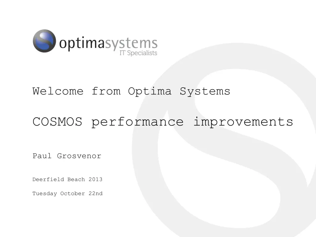 welcome from optima systems n.w