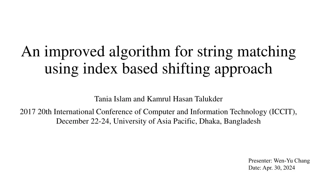 an improved algorithm for string matching using n.w