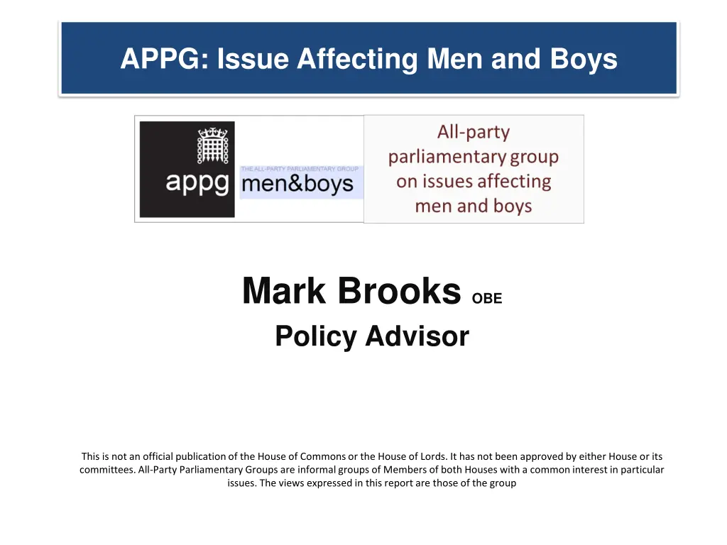 appg issue affecting men and boys n.w